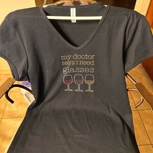 Black Graphic Tee with Wine Glass Design